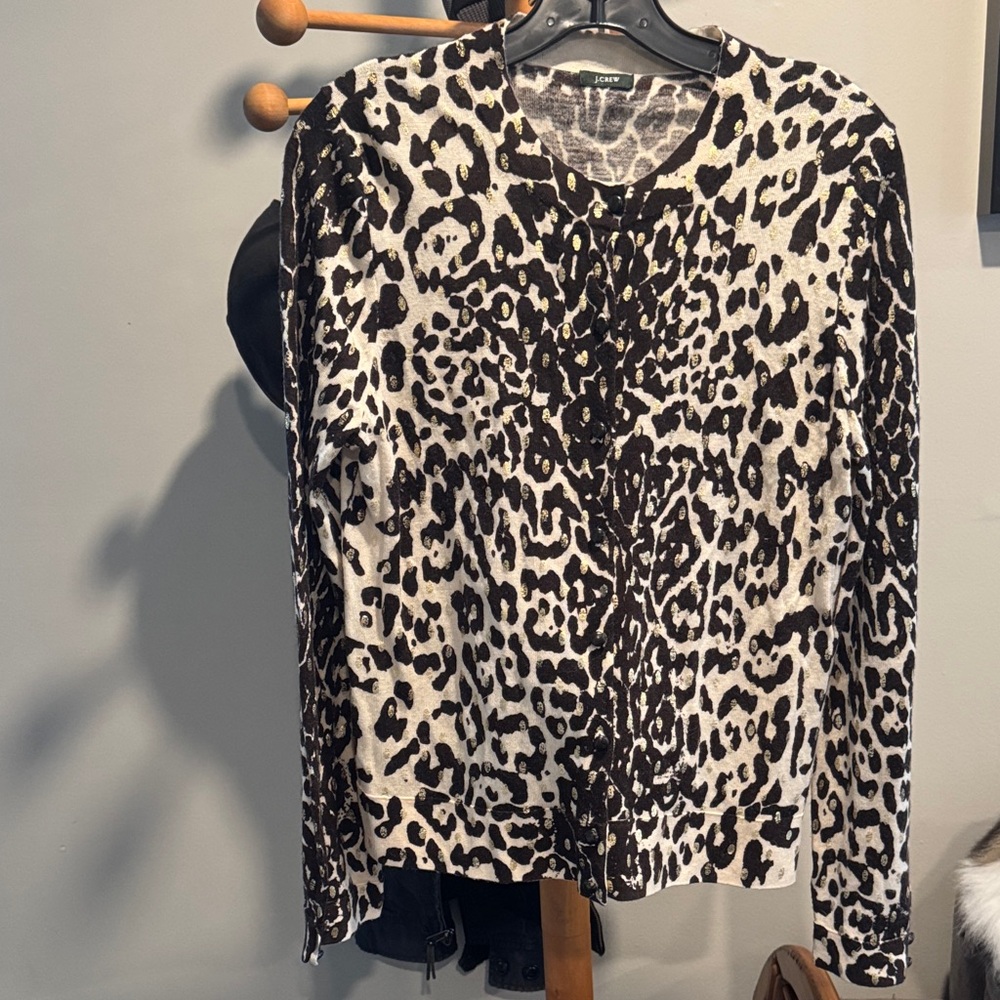 J. Crew Black and Cream Animal Print Blouse
